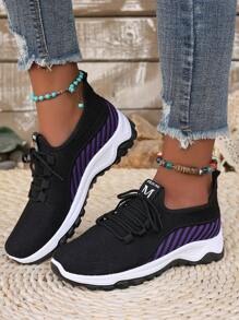 Zapatillas de estilo calcetín para mujer - Transpirables, de punto, sin cordones, zapatillas deportivas casuales y ligeras - Adecuadas para mujeres - Apropiadas para uso diario, correr y caminar - Negro - Ver 1