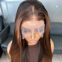 Kanekalon Futura Hair Synthetic Lace Front Wigs Dark Roots Brown Ombre13x6 Wigs 22 Inch Long Straight Glueless Kanekalon Hair Resistant Synthetic Hair Wigs Free Part 150% Density Transparent Lace Wigs Heat Ready To Wear Synthetic Wigs For Women Daily Party Vacation Holiday Use - Brown Ombre - View 9