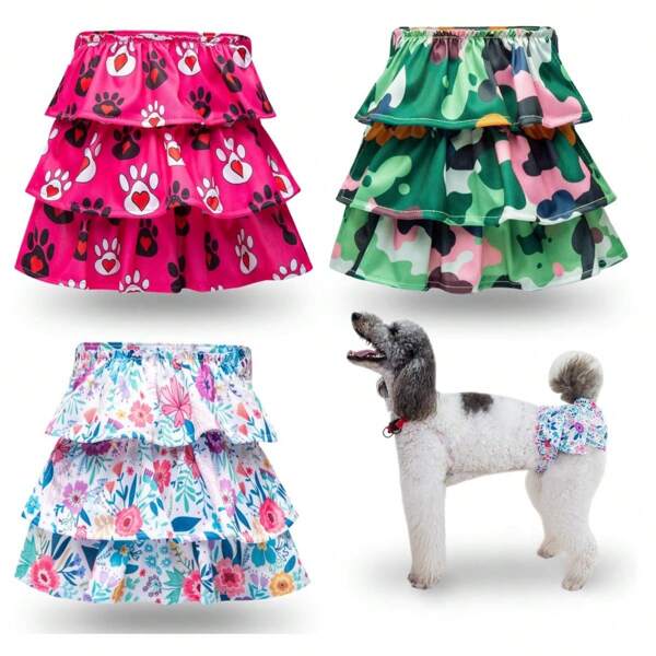 3pcs Dog Diapers Female Washable Reusable Female Doggie Diapers With Adjustable Tail Hole In Heat Period Large Dog Labrador Golden Retriever(Rose Red/Green/White)