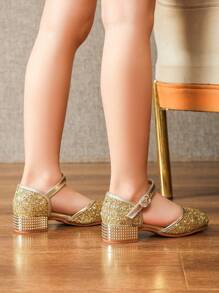 儿童女童高跟凉鞋，封闭式夏季半趾凉鞋