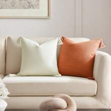 1pc Boho Style Solid Color Tasseled Throw Pillow Cover, Suitable For Sofa And Bed - Orange - View 7