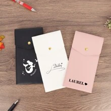 1 pieza Estuche de piel personalizado con nombre hecho a mano, bolsa de almacenamiento multifuncional personalizada, bolsa para pinceles de maquillaje, estuche para lápices, útiles escolares - Multicolor - Ver 3