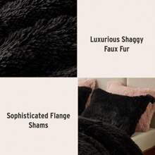 Shaggy Faux Fur 2/3 Pieces Bedding Comforter Set,Modern Casual Ultra-Soft Fluffy With Matching Sham,All-Season Home Textile For Contemporary Bedrooms,2-Piece Set For Twin/Twin XL Size,3-Piece Set For Full-Queen-King-Cal King Size,UGG & Labubu Touch,Halloween Christmas Thanks Giving Gifts - Black - View 9