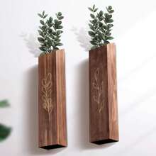 1 pieza Jarrón de pared de madera montado para flores secas, maceta inclinada creativa de plantas falsas, jarrón de bolsillo, adecuado para casa de campo, dormitorio, sala de estar, baño, patio, jardín, accesorio de decoración del hogar, decoración de habitación, jarrón de vidrio