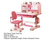 Kids Study Desk & Chair Set, Height Adjustable Children School Study Table Chair Set With Sitting Corrector, Ergonomic Desk Chair With Book Stand, Foot Pedal, Partition Design (Pink, Blue) - Pink - View 8