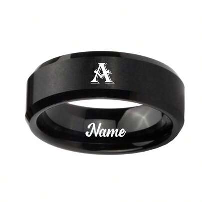 Custom Handwriting Letter NAME 36 Alphabet Signs Stainless Steel Ring With Luxury Velvet Box For Couple Men And Women