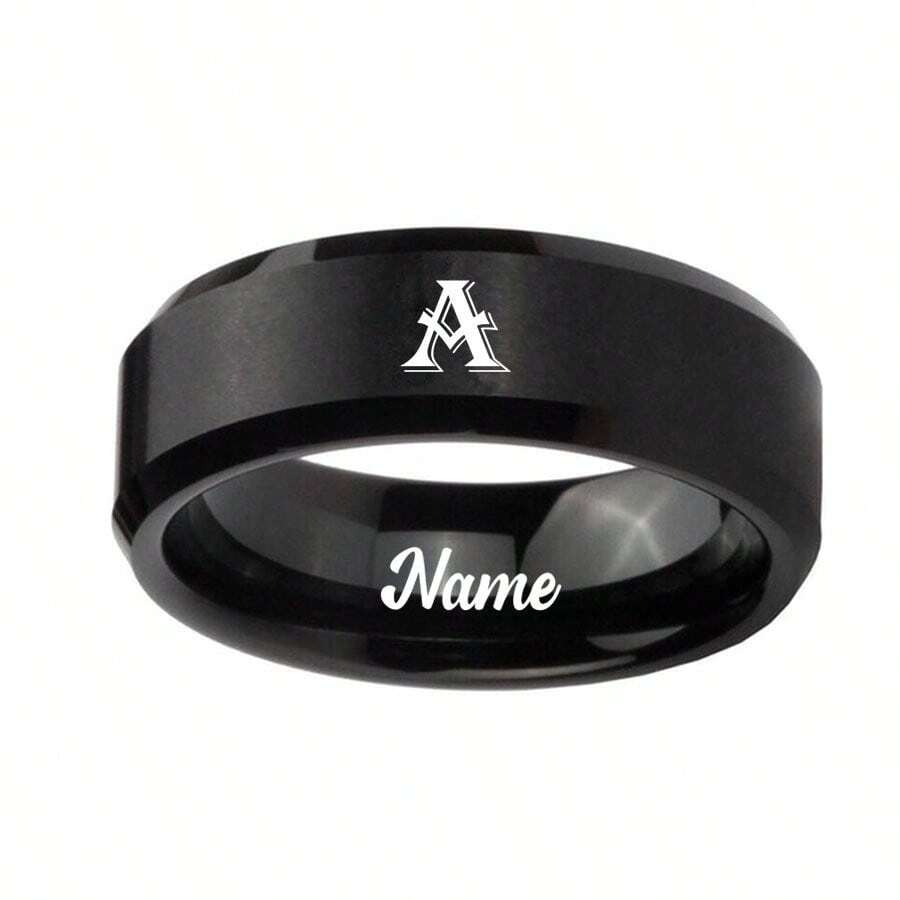Anillo de acero inoxidable con la letra de nombre personalizada de 36 alfabetos, en caja de terciopelo de lujo, para parejas hombres y mujeres