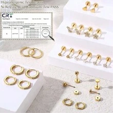Aretes de acero quirúrgico hipoalergénico para orejas sensibles. Aretes de espalda plana para mujeres y hombres. Juego de aretes pequeños de acero inoxidable de espalda plana, aro y cartílago para múltiples perforaciones - pendientes - Ver 3