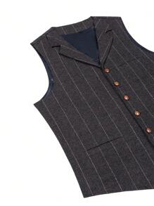 Chaleco de hombre con diseño de espiga a cuadros escoceses, chaleco de negocios para caballero, chaleco de boda para padrino - Negro - Ver 5