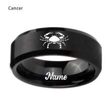 Custom Handwriting Letter NAME 12 Zodiac Signs Stainless Steel Ring With Luxury Velvet Box For Couple Men And Women