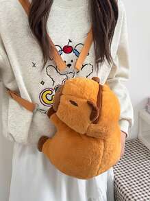 New Cute Capybara Plush Backpack With Detachable Shoulder Strap, Plush Material - Brown - View 1
