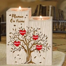 1pc Customized Name Candle, Tree Of Life, Personalized Family Tree Wooden Candle Holder, Laser Engraved Name, Home Decor, Christmas Gift, For Parents, Family, Home Decoration, Gift, Multi-Functional, High Quality, Colorful, Modern, Customized, Personalized, Unique, Ideal Gift For Her, Anniversary, Valentine's Day, Mother's Day, Birthday, Father's Day, Graduation, Wedding, Housewarming, Customized Candle Holder, Holiday Calendar - Multicolor - View 3