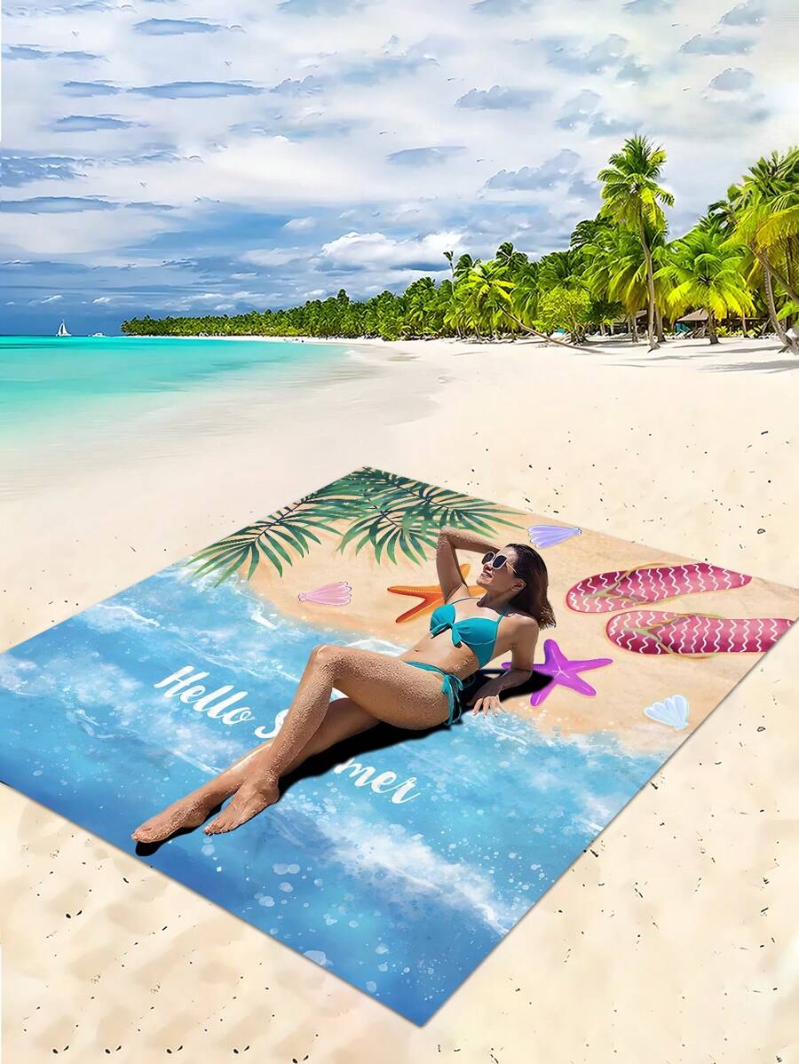 1pc New Lightweight Waterproof Anti-Sand Fashionable Sea Turtle Digital Print Pattern, Suitable For Camping, Outdoor Picnics, Beach Towels