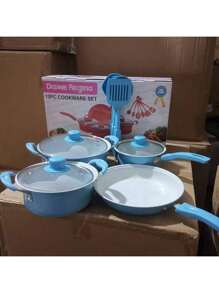 Juego de ollas de 13 piezas, juego de cocina de inducción de olla de piedra de 13 piezas, olla multifunción, olla antiadherente, juego de ollas antiadherentes multifunción de gran capacidad, juego de cocina antiadherente para estufa eléctrica doméstica, juego de utensilios de cocina, suministros de cocina, herramientas de cocina, apariencia exquisita, operación simple, superficie de cocción antiadherente resistente a los arañazos sin PFOA, adecuada para todo tipo de estufas, adecuada para el hogar, la escuela, los viajes, la tienda (azul, morado, rosa, negro) - azul 1 - Ver 4