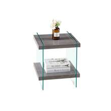 17.72" Sleek And Sturdy Tempered Glass Leg Side Table With Dual MDF Shelves, Modern Nightstand End Table For Living Roon, Bedroom, Transparent/Gray - 灰色 - 查看 4
