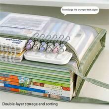 1 pièce Grande pochette de classement maille transparente format A4 avec double fermeture éclair - sac de rangement de documents spacieux et portable, porte-documents, pochette à fermeture éclair, convient pour la maison, l'école et le bureau, fournitures scolaires, fournitures de bureau, rentrée scolaire - Multicolore - Voir 6