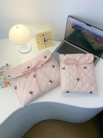 1 Pc Cute Bow Embroidery Lace Up Flip Student Laptop Bag 11 Inch/14 Inch Computer Bag Protection Case File Bag Laptop Sleeve Computer Carrying Case Bag 11 14 Inch Portable Table Cover Bags For Mac Book For Lady & Teen Girls & College Students For Tablet Handbag Case 9-15inch For IPad Air 4 5 Pro 11 Mini 5 6 IPad Case For Shockproof Pouch Bags