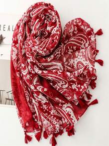 佩斯利花纹优雅丝巾，时尚女士沙滩配饰真丝围巾，色彩鲜艳的印花长款围巾，波西米亚风度假防晒沙滩披肩，女士围巾 - 彩色 - 查看 8