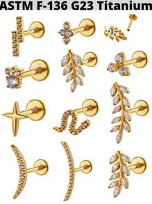 1PC G23 Titanium Cz Moon Internal Thread Labret Lip Rings Cross Snake Ear Cartilage Tragus Helix Earring Lobe Piercing Jewelry - Titanium Gold Plated - View 1