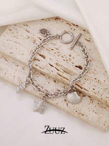 1pc Fashion Stainless Steel Bracelet For Women Turtle Shell Shell Conch Pendant Chain Bracelet Jewelry Gift , Suitable For Women Daily Wear