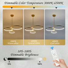 3-Ring Chandelier, 55W Remote Control LED Chandelier For Dining Room Kitchen Island Dimmable Ceiling Hanging Pendant Light Fixture (3 Rings-Dia 19.7"/15.7"/11.8") - 金色 - 查看 3