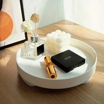 1pc Modern Decorative Tray, Round White Storage Organizer Tray, Coffee Table Tray, Home Decor Gift For Women, Mothers, Friends