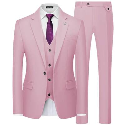 Mens Suits Slim Fit 3 Piece Tuxedo Suit One Button Solid Prom Wedding Party Blazer Vest Pants Set