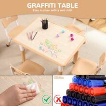 Kids Table And Chairs Set, Height Adjustable Desk With 4 Seats, 31.5'' RectangleArts & Crafts Table,Graffiti Desktop, Non-Slip Legs, 5 Piece Children Multi-Activity Table For Classrooms,Daycares,Home