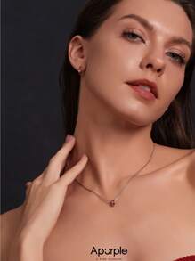 1 pieza Collar de plata esterlina 925 con circonita cúbica de grado 5A y esmalte rojo, cadena de 40 cm con extensión ajustable de 6 cm, collar elegante y de moda apropiado para fiestas y citas de mujeres