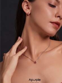 1 pieza Collar de plata esterlina 925 con circonita cúbica de grado 5A y esmalte rojo, cadena de 40 cm con extensión ajustable de 6 cm, collar elegante y de moda apropiado para fiestas y citas de mujeres
