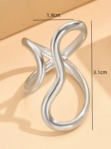 1pc Fashionable Asymmetrical Wavy Stainless Steel Adjustable Open Ring, Suitable For Women For Daily Wear, Festivals, Banquets