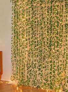 1 Green Ivy Leaf Fairy String Light, 20/50/100LED Battery Powered Artificial Flower Garland Vine, Plastic Material, With Switch Control, Suitable For Bedroom Wedding Party Holiday Decoration, Flower Theme, No Battery