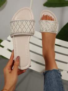 Sandalias planas para mujer, de moda, de alta gama, elegantes, cómodas, casuales, la mejor opción para las mujeres - Beis - Ver 2