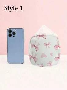 草莓和蝴蝶结印花便携式经期工具包 - 隐蔽的卫生巾储存、月经杯袋、护理垫架、卫生棉条袋、女性用品袋、带拉链封口的小型化妆包，防水、适合旅行、易于清洁的设计，适合女孩和女士，波西米亚风情