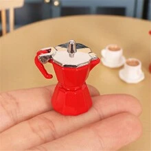 3pcs/Set Realistic Mini Alloy Coffee Maker & Moka Pot, Miniature Prop Decor, Photography Model (1 Moka Pot, 2 Coffee Cups) - Multicolor - View 3