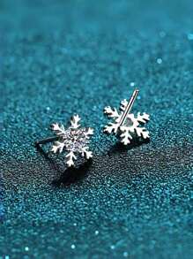 Hoa tai hình bông tuyết thanh lịch mới về với đá Moissanite không gây dị ứng S925 Sterling Silver Trang sức bán chạy nhất cho các bữa tiệc và Halloween - Bạc - Xem 3