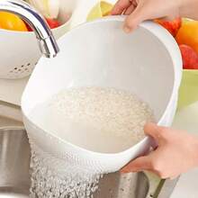 1pc - Plastic Drain Basket, Rice Bowl, Drain Basket, Fruit Bowl, Laundry Basket, Handle, Home Kitchen Organizer