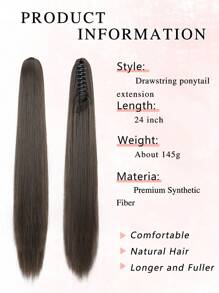 Pferdeschwanz Verlängerungs-Klammer-Clip 24 Zoll lang gerade Pferdeschwanz-Verlängerung, natürlich weich, hitzebeständig, synthetische Pferdeschwanz-Haarverlängerung für Frauen im Alltag