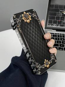 1pc Flip Cover Plaid & Floral Print Phone Case, Notebook Style, Compatible With IPhone 11/12/13/14/15/16 Pro Max And Galaxy A05/A15/A25/A35/A53/A54/A55/S23/S24 Ultra - Clear - View 3