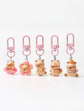 1PC/5PCS/10PCS 水豚钥匙扣多功能树脂配件卡通水豚包挂件、可爱钥匙扣、动物钥匙扣、汽车钥匙扣、钥匙圈、钥匙扣配件、配套钥匙扣、钥匙扣配件适用于礼物、钱包、耳机盒