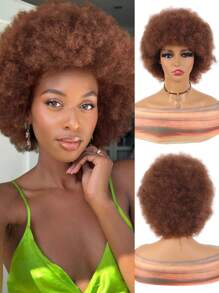 Peluca rizada afro ensortijada sintética de 5 pulgadas para mujeres, peluca puffy afro de tamaño pequeño para los años 70 y 80, con aspecto natural y esponjoso, ideal para uso diario