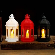 Candelabro vintage estilo minimalista europeo, linterna de vela LED estilo castillo, decoración de portavelas morisco