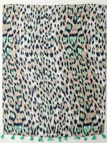 1条简约优雅丝巾，时尚女士真丝围巾，饰以活力豹纹印花，大号披肩，适合春夏穿着，波西米亚风沙滩罩衫，棉麻质感披肩 - 彩色 - 查看 5