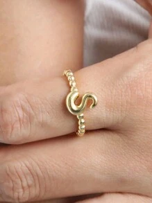 泡泡可爱 26 个字母戒指女士气球镀金锆石 A-Z 字母开口可调节戒指美观婚礼珠宝礼物 - 金色 - 查看 4