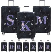 Luggage Cover Travel Case Cover For 18 To 32 Inch Luggage Protector Cases For Men Women Outdoor Holiday Travel Essentials Accessories Polyester Suitcase Elastic Dust Covers Fashion Initial Name A To Z Purple Flower Letter Print Toiletry Bag Wash Bag Toiletry Travel Bag Makeup Storage Beach Beach Bag Vacation Holiday Essentials School Supplies Travel Essentials Ladies For College Dorm Bathroom Bag For School School Accessories School Stuff - Black - View 2