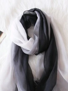1pc Women Rainbow Gradient Color Chiffon Scarf, Versatile Lightweight Long Shawl & Wrap - Black, White and Gray - View 3