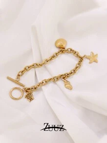 1pc Fashion Stainless Steel Bracelet For Women Turtle Shell Shell Conch Pendant Chain Bracelet Jewelry Gift , Suitable For Women Daily Wear