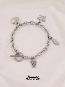 1pc Fashion Stainless Steel Bracelet For Women Turtle Shell Shell Conch Pendant Chain Bracelet Jewelry Gift , Suitable For Women Daily Wear