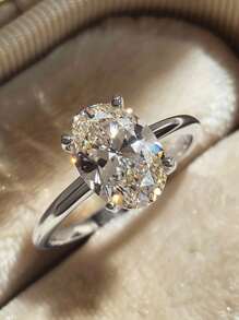 ESBERRY 1枚优雅925纯银四爪镶嵌独特设计钻石戒指，单钻订婚戒指，女士珠宝礼物，订婚礼物，派对礼物