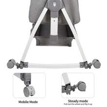 Grey Foldable Cododo Baby Cradle, Expandable Baby Bed, Bedside Table 80x40cm, 6-Way Height Adjustable And Mobile On Wheels, Lower Storage Basket, A-Shaped Feet, Mosquito Net, Side Zipper Can Be Completely Lowered, 360-Degree Rotating Wheels - 灰色 - 查看 11